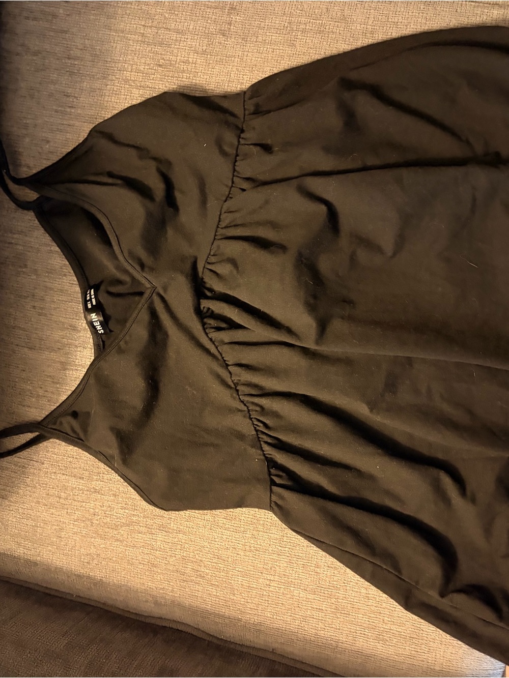 SHEIN Black Spaghetti Strap Ruched Bodice Tank
